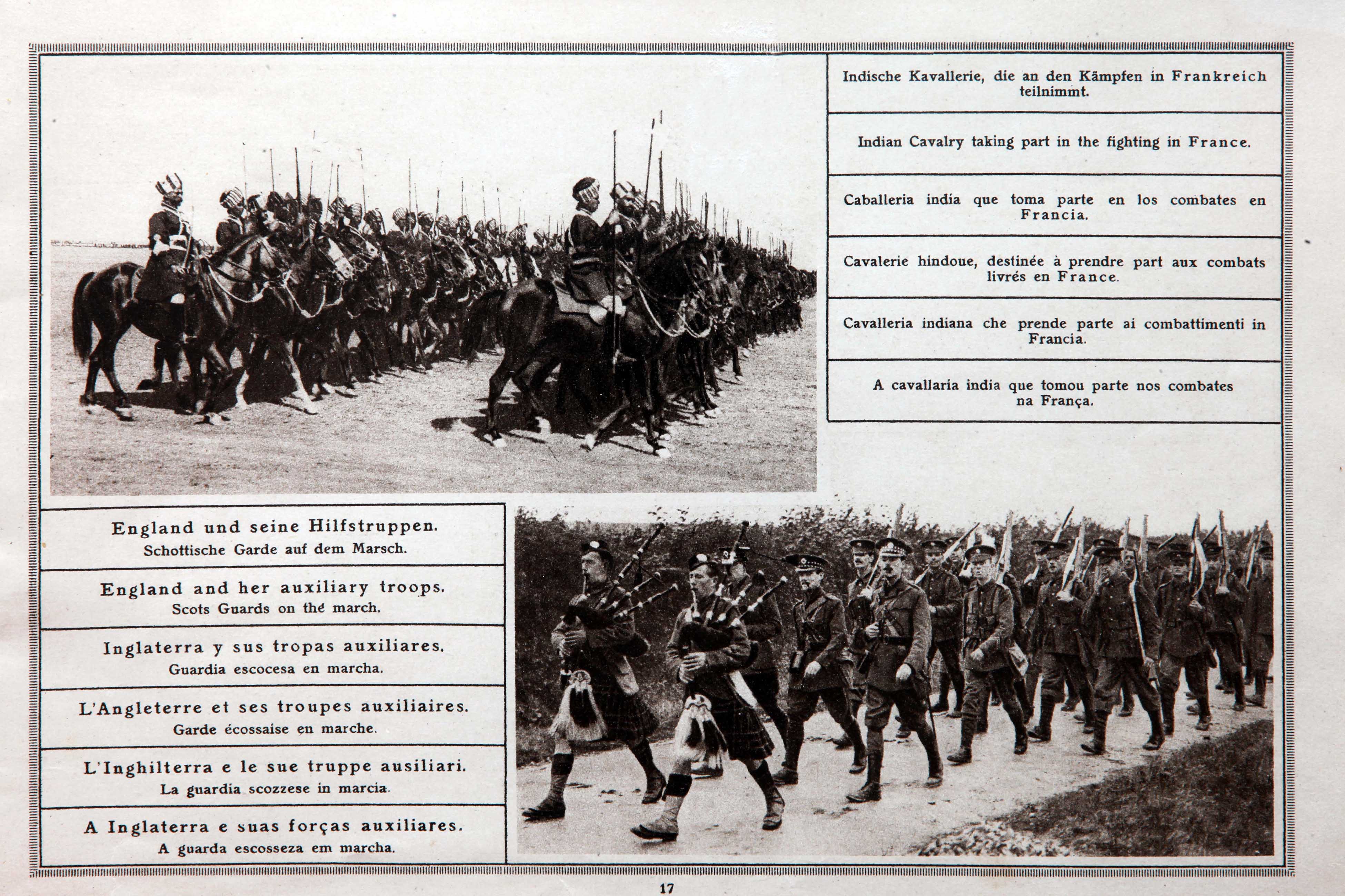 Cavalleria indiana e truppe ausiliarie scozzesi ritratte su una rivista tedesca dell'epoca [collezione privata di Piero Cavagna]